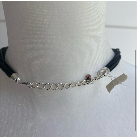 Silver and black cord western bohemian textured statement necklace - Picture 4 of 4